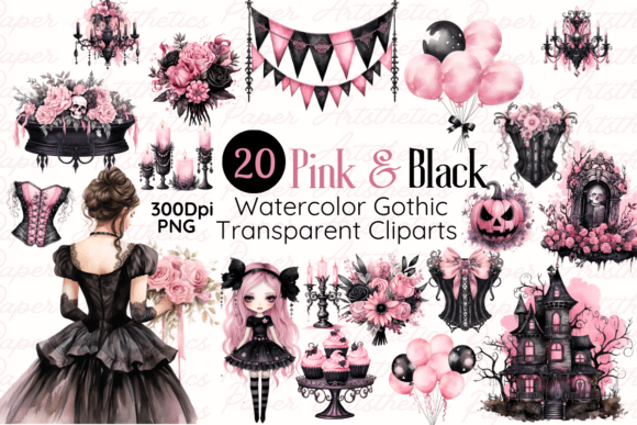 Download Pink and Black Watercolor Gothic Clipart - Gothic clipart Collection
